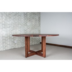 Modern Walnut Table, Round Dining Table in Spiced Walnut on Pedestal Base, Round Walnut Table for Kitchen or Dining Room