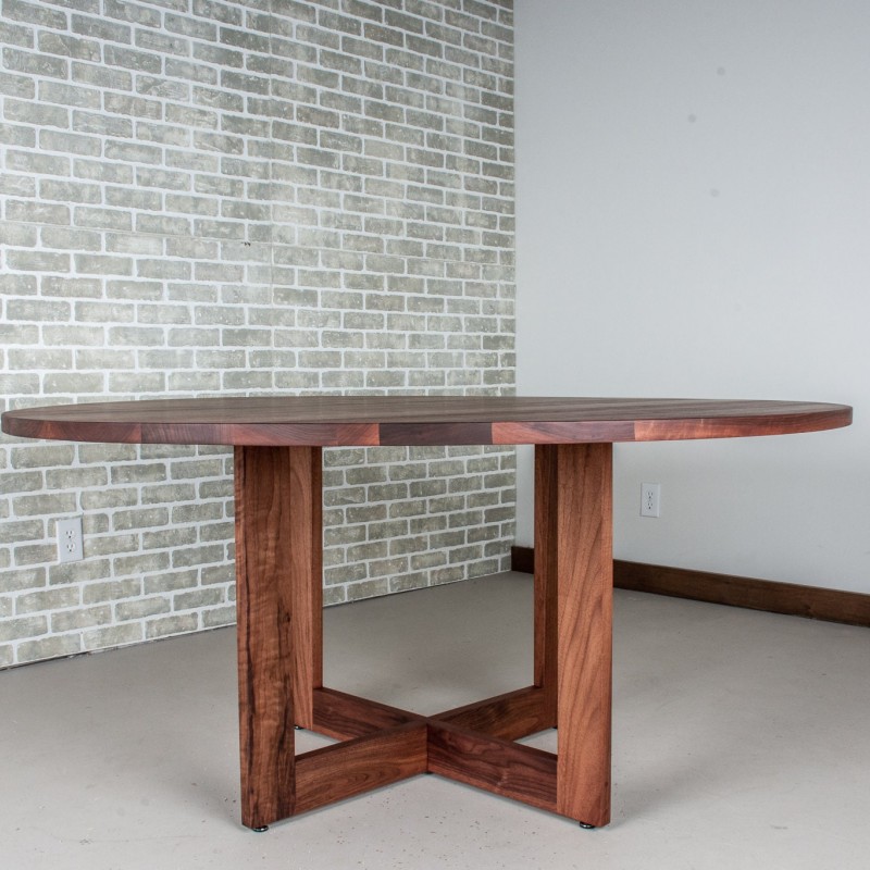 Modern Walnut Table, Round Dining Table in Spiced Walnut on Pedestal Base, Round Walnut Table for Kitchen or Dining Room