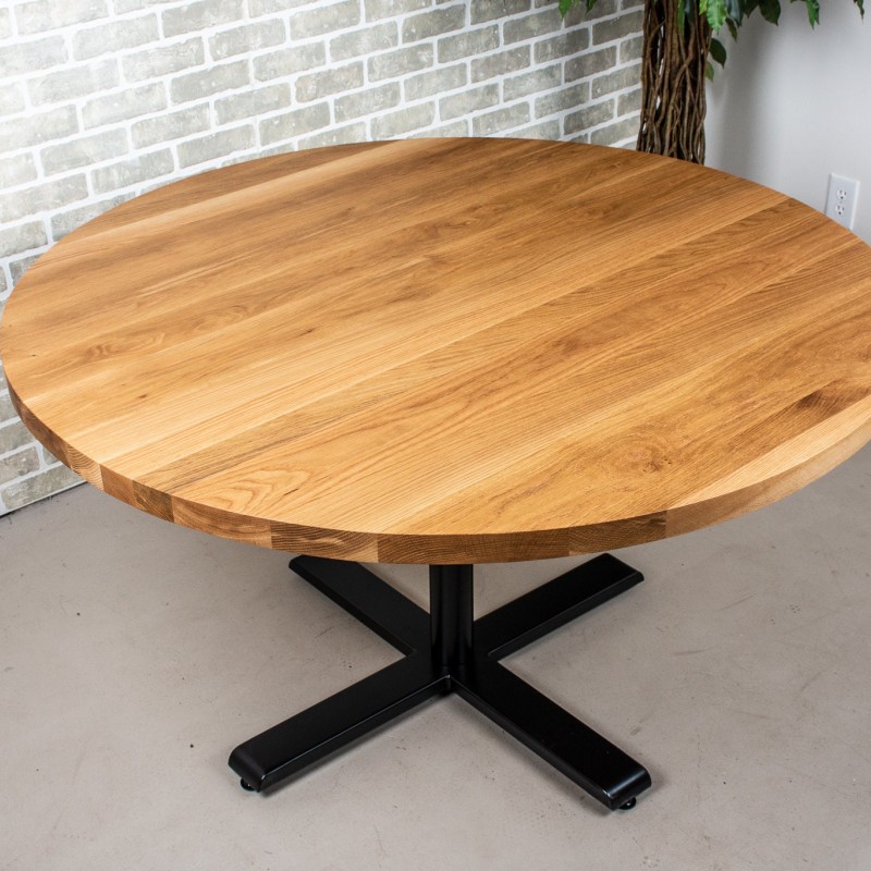 Round Oak Table, Oak Dining Table on Cafe Style Base, Round Wood Table on Pedestal Base