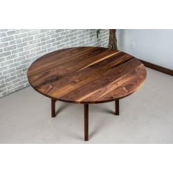 Round Walnut Table on Unique Wood Base, Hardwood Circle Dining Table, Round Family Dinner Table