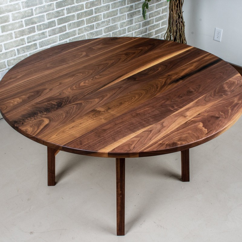 Round Walnut Table on Unique Wood Base, Hardwood Circle Dining Table, Round Family Dinner Table