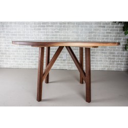 Round Walnut Table on Unique Wood Base, Hardwood Circle Dining Table, Round Family Dinner Table