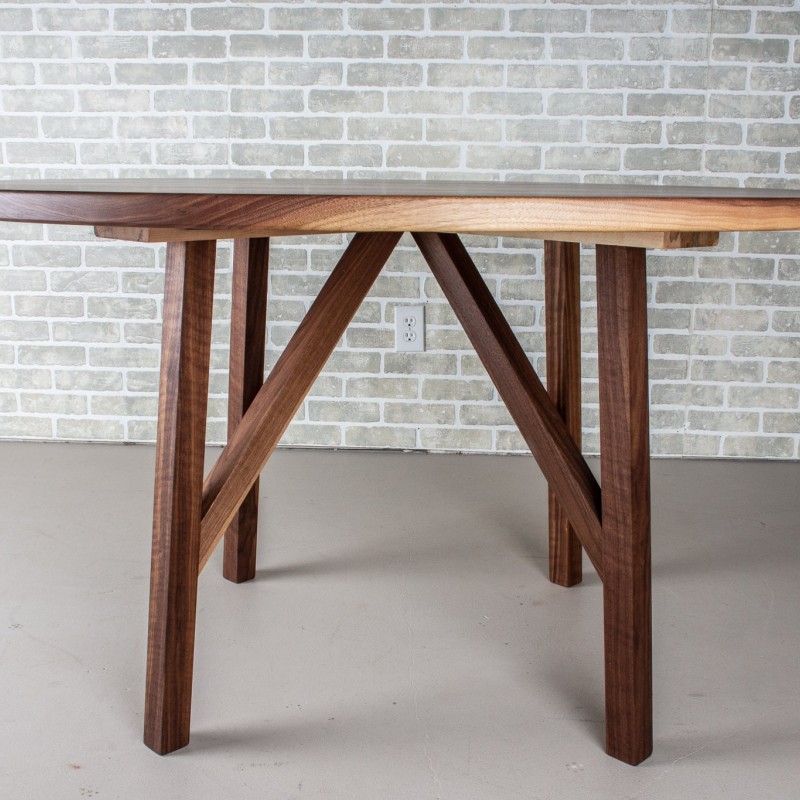 Round Walnut Table on Unique Wood Base, Hardwood Circle Dining Table, Round Family Dinner Table