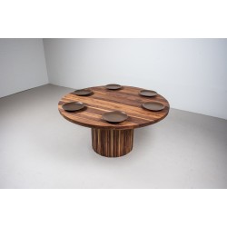 Round Dining Room Table, Round Walnut Table on Fluted Pedestal Base, Round Mid Century Modern Dining Table