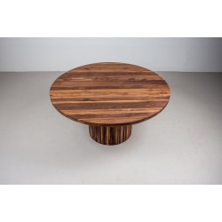 Round Dining Room Table, Round Walnut Table on Fluted Pedestal Base, Round Mid Century Modern Dining Table