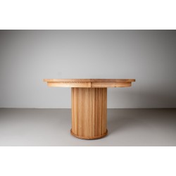 Custom Oak Dining Table with Wood Pedestal Base, Round Extending Table on Fluted Pedestal Base, Round Extension Table on Split Pedestal Base