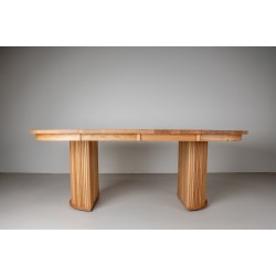 Custom Oak Dining Table with Wood Pedestal Base, Round Extending Table on Fluted Pedestal Base, Round Extension Table on Split Pedestal Base