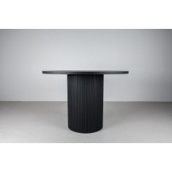 Mid Century Modern Round Dining Table, Round Oak Table on Fluted Wood Dining Table Base, Modern Black Bar Height Table