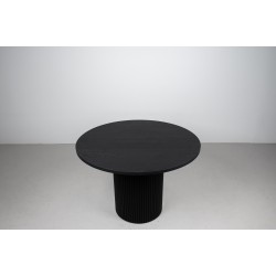 Mid Century Modern Round Dining Table, Round Oak Table on Fluted Wood Dining Table Base, Modern Black Bar Height Table