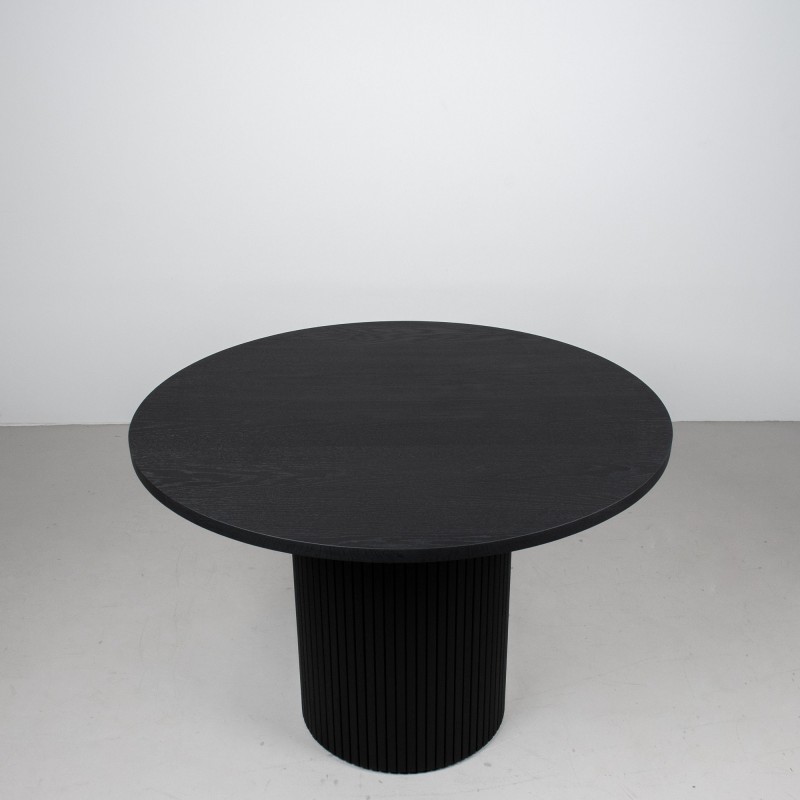 Mid Century Modern Round Dining Table, Round Oak Table on Fluted Wood Dining Table Base, Modern Black Bar Height Table