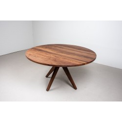 Round Wood Dining Table, Midcentury Style Table in Walnut for Kitchen or Dining Room, Walnut Kitchen Table