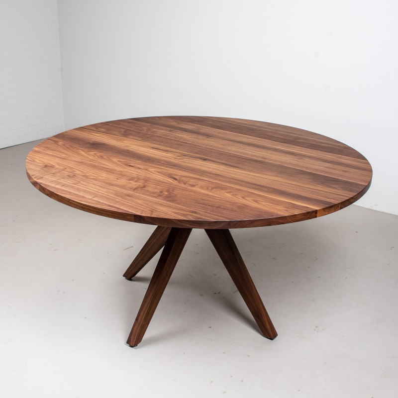 Round Wood Dining Table, Midcentury Style Table in Walnut for Kitchen or Dining Room, Walnut Kitchen Table