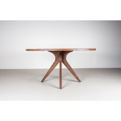 Round Wood Dining Table, Midcentury Style Table in Walnut for Kitchen or Dining Room, Walnut Kitchen Table