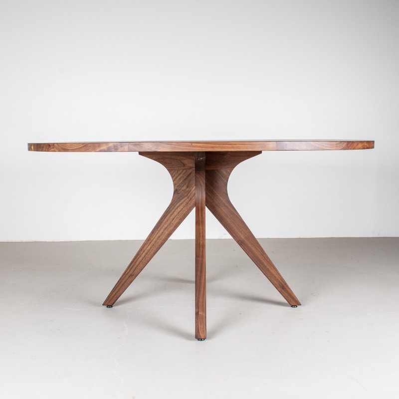 Round Wood Dining Table, Midcentury Style Table in Walnut for Kitchen or Dining Room, Walnut Kitchen Table