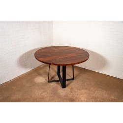 Round Kitchen Table, Round Walnut Table on Steel Legs, Round Dining Table