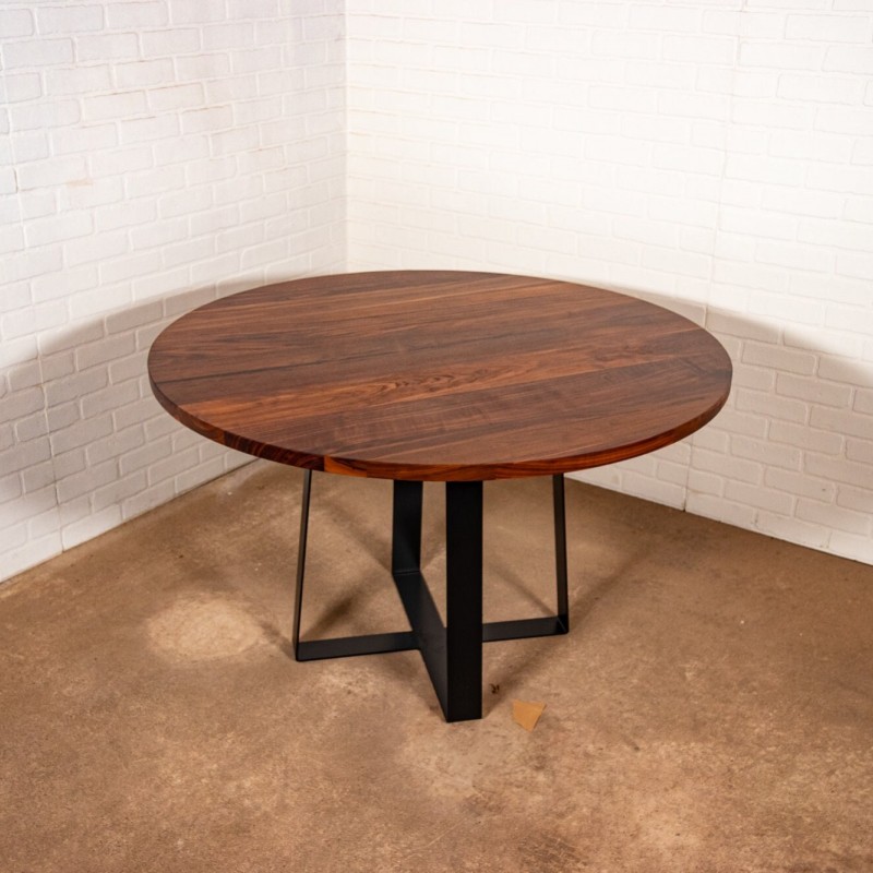 Round Kitchen Table, Round Walnut Table on Steel Legs, Round Dining Table