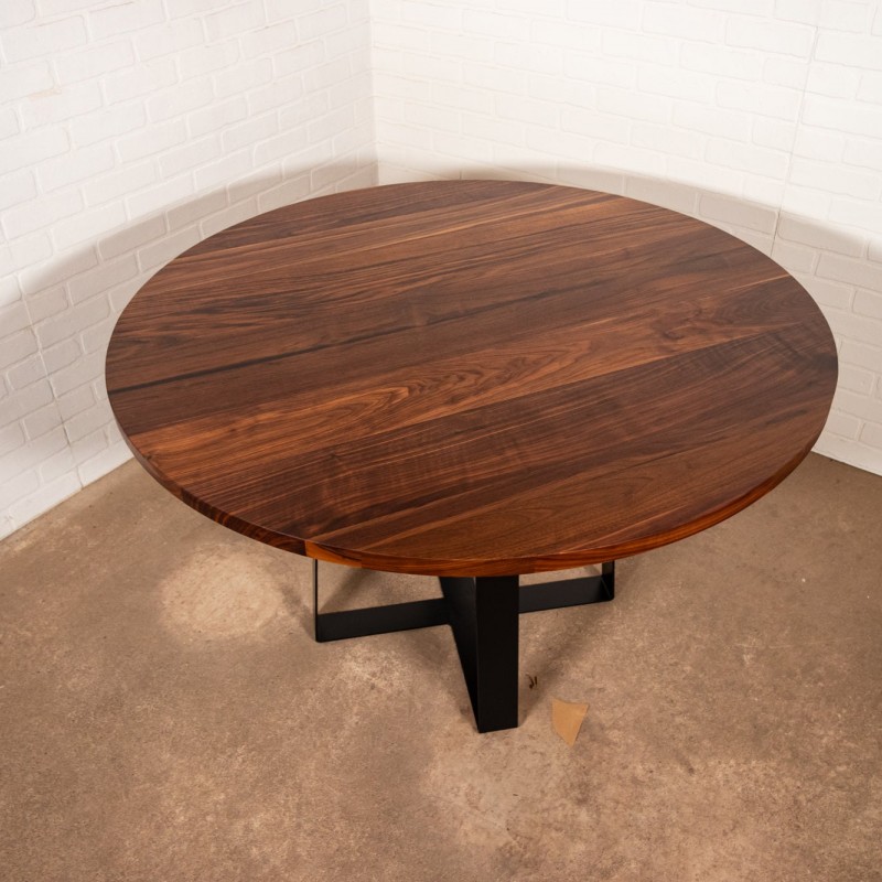 Round Kitchen Table, Round Walnut Table on Steel Legs, Round Dining Table