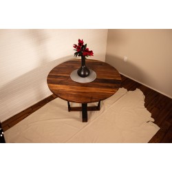 Custom Round Dinning Table, Round Walnut Table with Hybrid Steel and Walnut Base, 42" Round Table