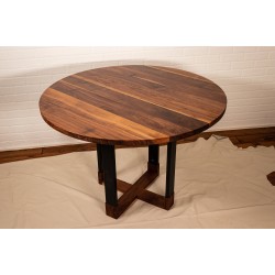 Custom Round Dinning Table, Round Walnut Table with Hybrid Steel and Walnut Base, 42" Round Table